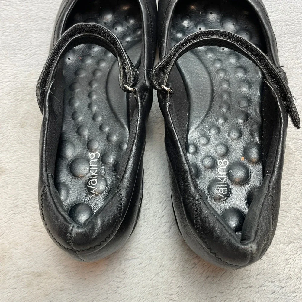 Walking Cradles Womens Leather Mary Jane Flats Size 11S Black Comfort Shoes Slim